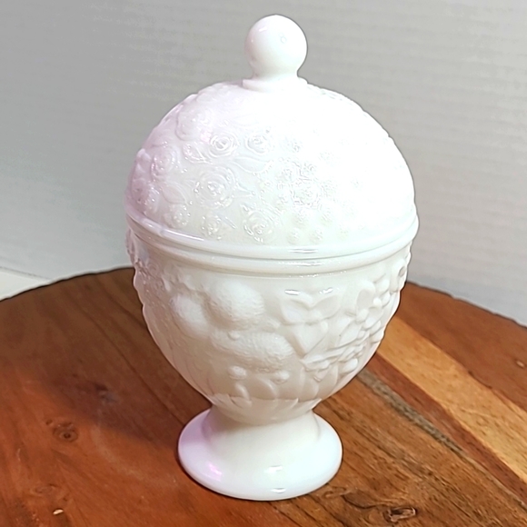 Avon Other - Vintage Avon Flower Milk Glass Pedestal Dish Lidded